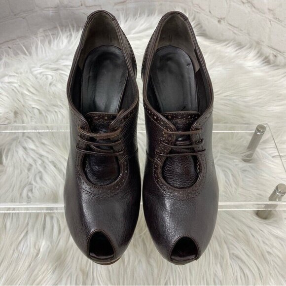 Fendi Women's Brown Leather Oxford Open Toe Platform Designer Ankle Boot EU 36.5 - Picture 4 of 16